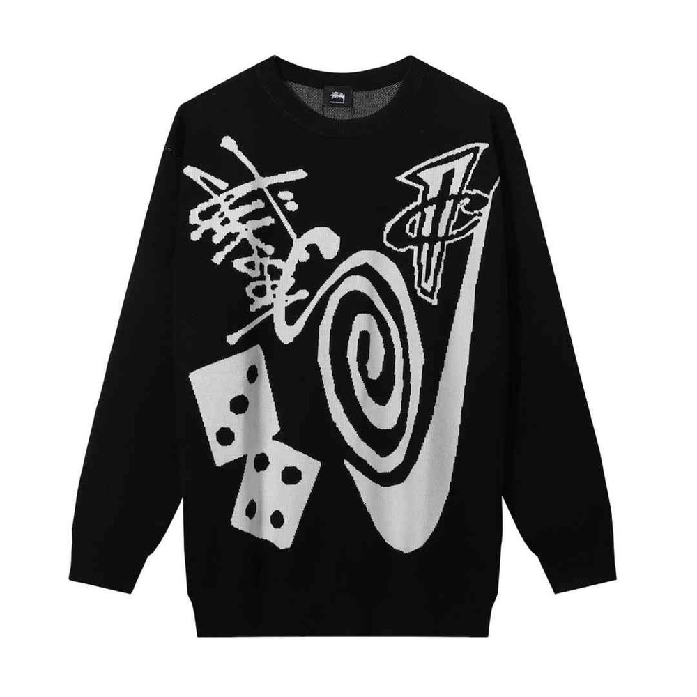 Stussy Black and White Graphic Crewneck Sweater